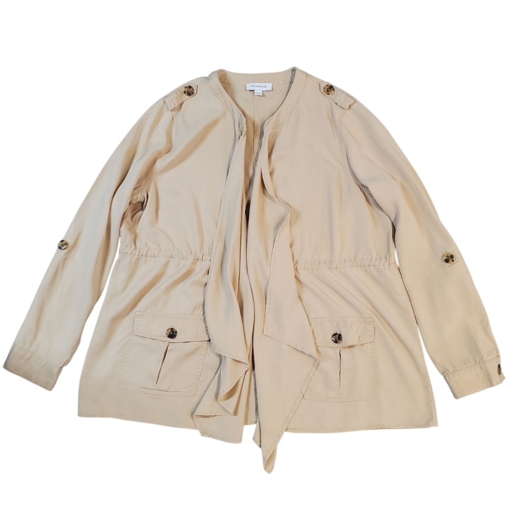 Calligraphie Drape Front Jacket Size Large Tan Dr… - image 7
